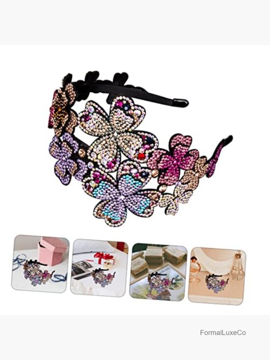 Vintage Rhinestone Headband Non Slip Elastic Hair Accessory Floral Design main image 4